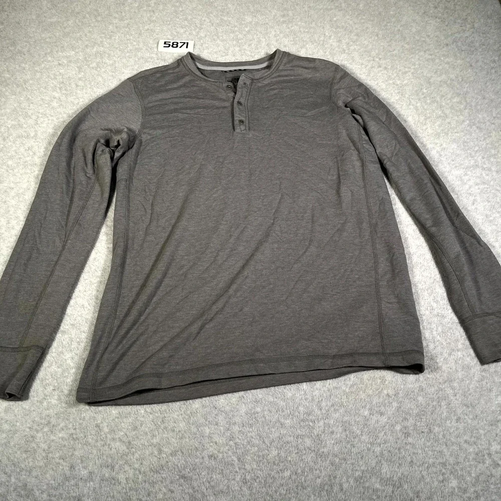 The‎ North Face Henley Shirt Mens Large Heather Gray Cotton Stretch Long Sleeve